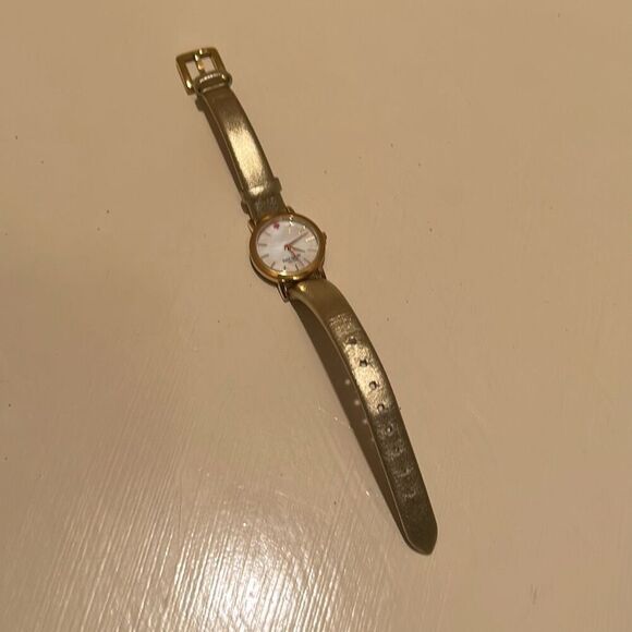 Kate Spade Gold Tone Watch Metallic Leather Band Minimalist Preppy Old Money - Picture 5 of 12